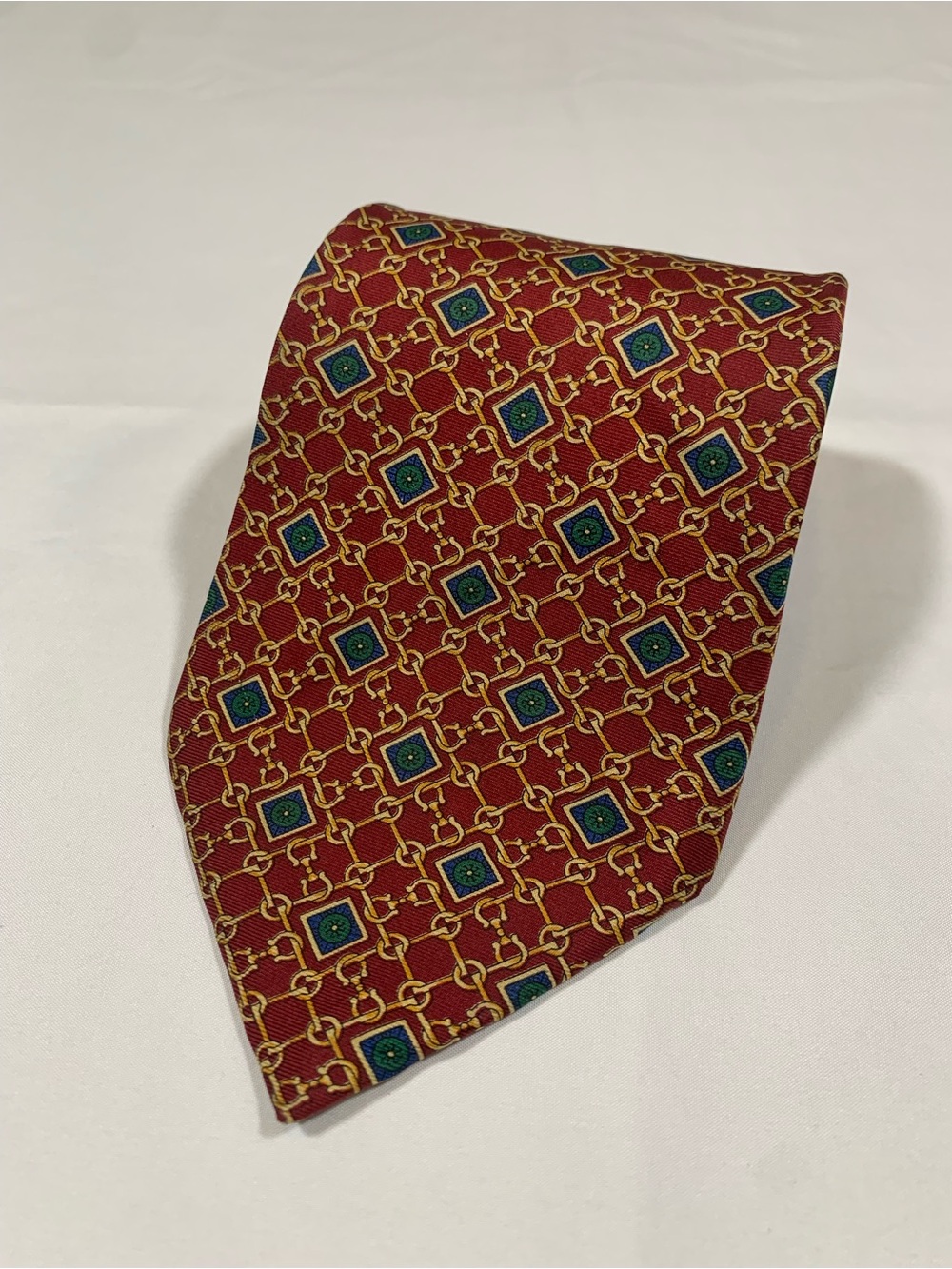 Vintage Tommy Hilfiger Equestrian Bit Silk Tie Maroon Gold 57” x 4”